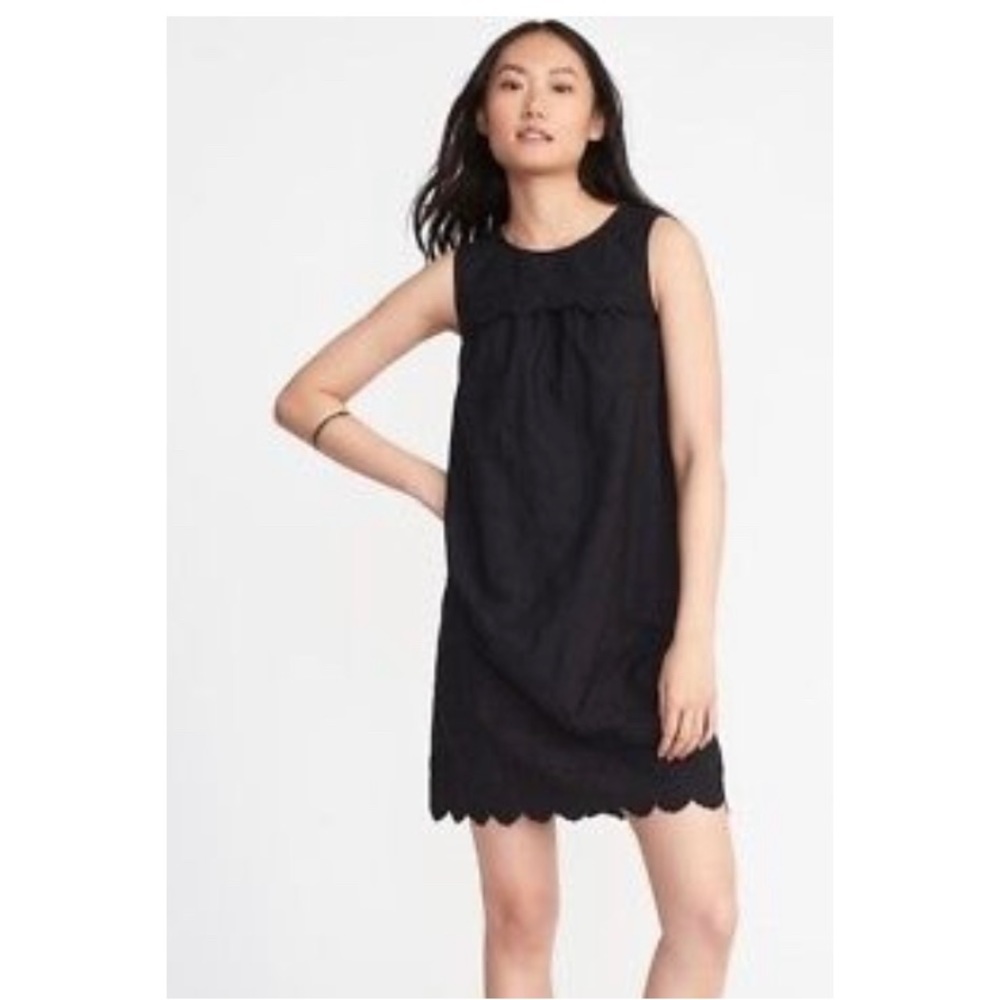 OLD NAVY Black Eyelet mini dress crew neck Sleeveless Empire yoke Cotton shift